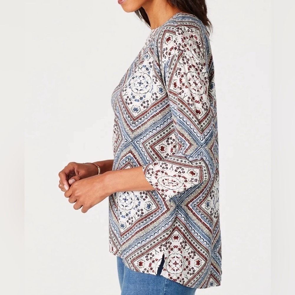 J. Jill Blouse Tunic Boatneck 3/4 Sleeves Lightweight Button Back XL Boho Summer - Picture 3 of 12